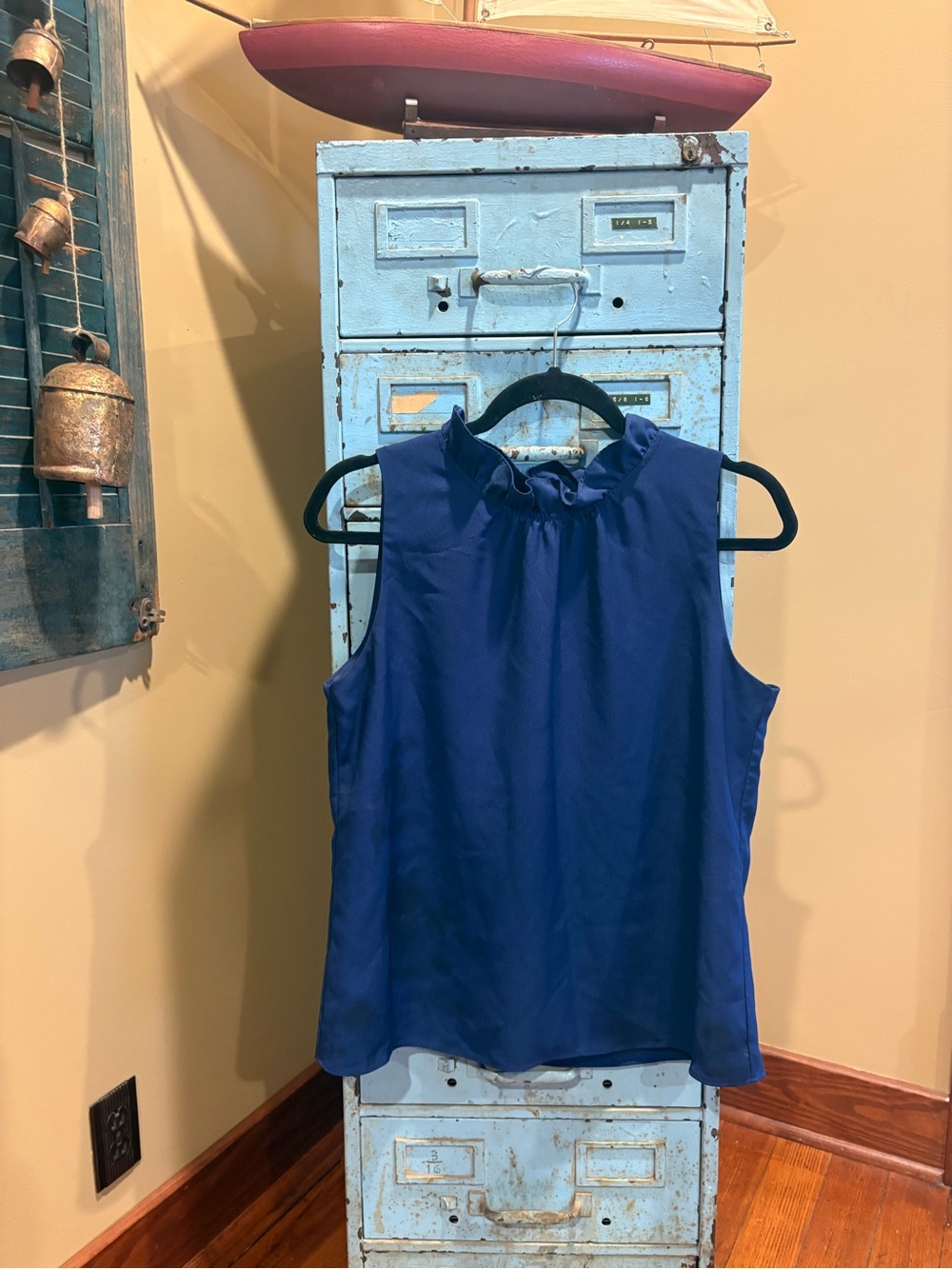 J. Crew Navy Blue Ruffle-Neck Sleeveless Camisole